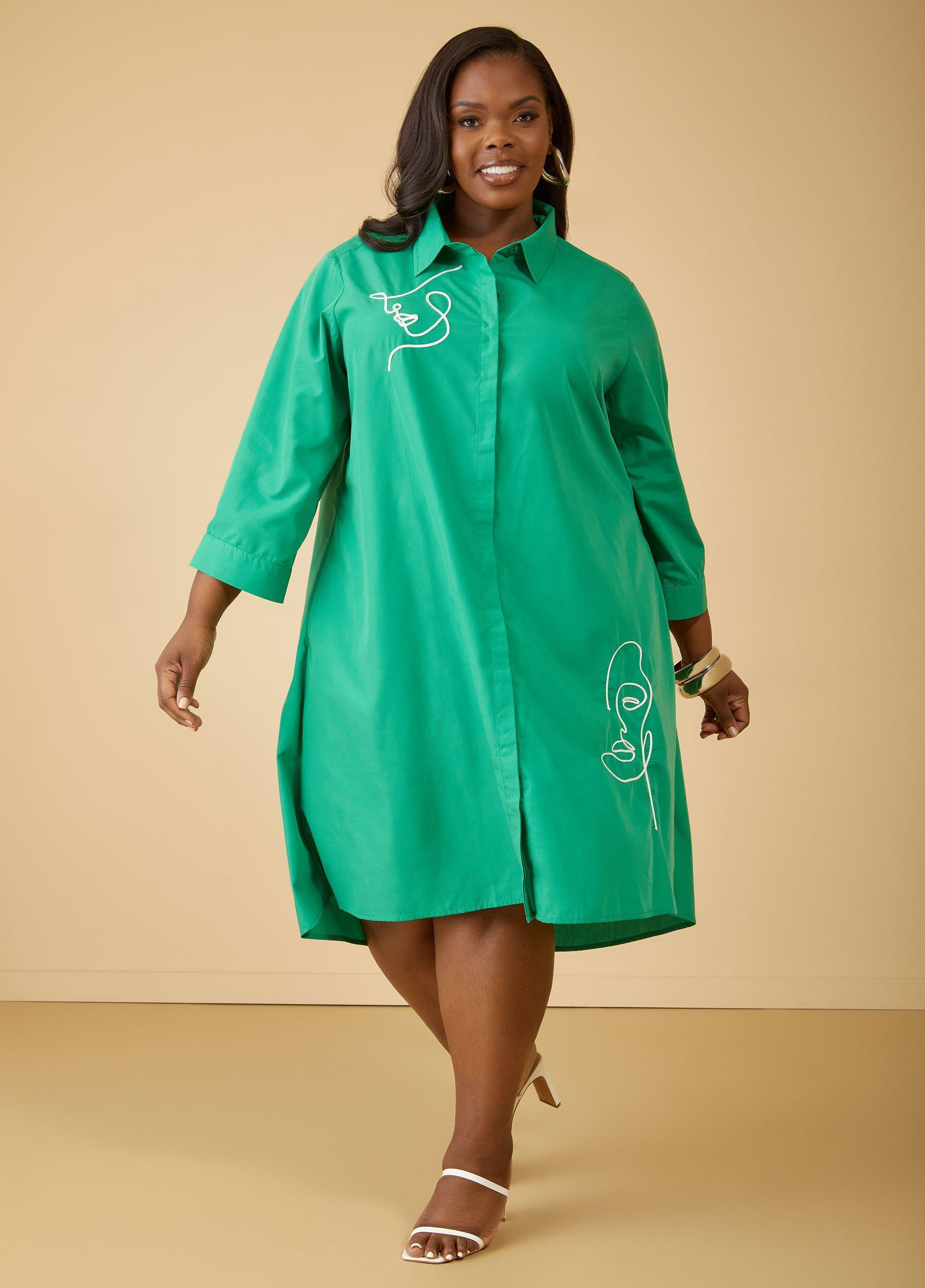 Plus Size Embroidered Hi Low Shirtdress, - Ashley Stewart Product Image