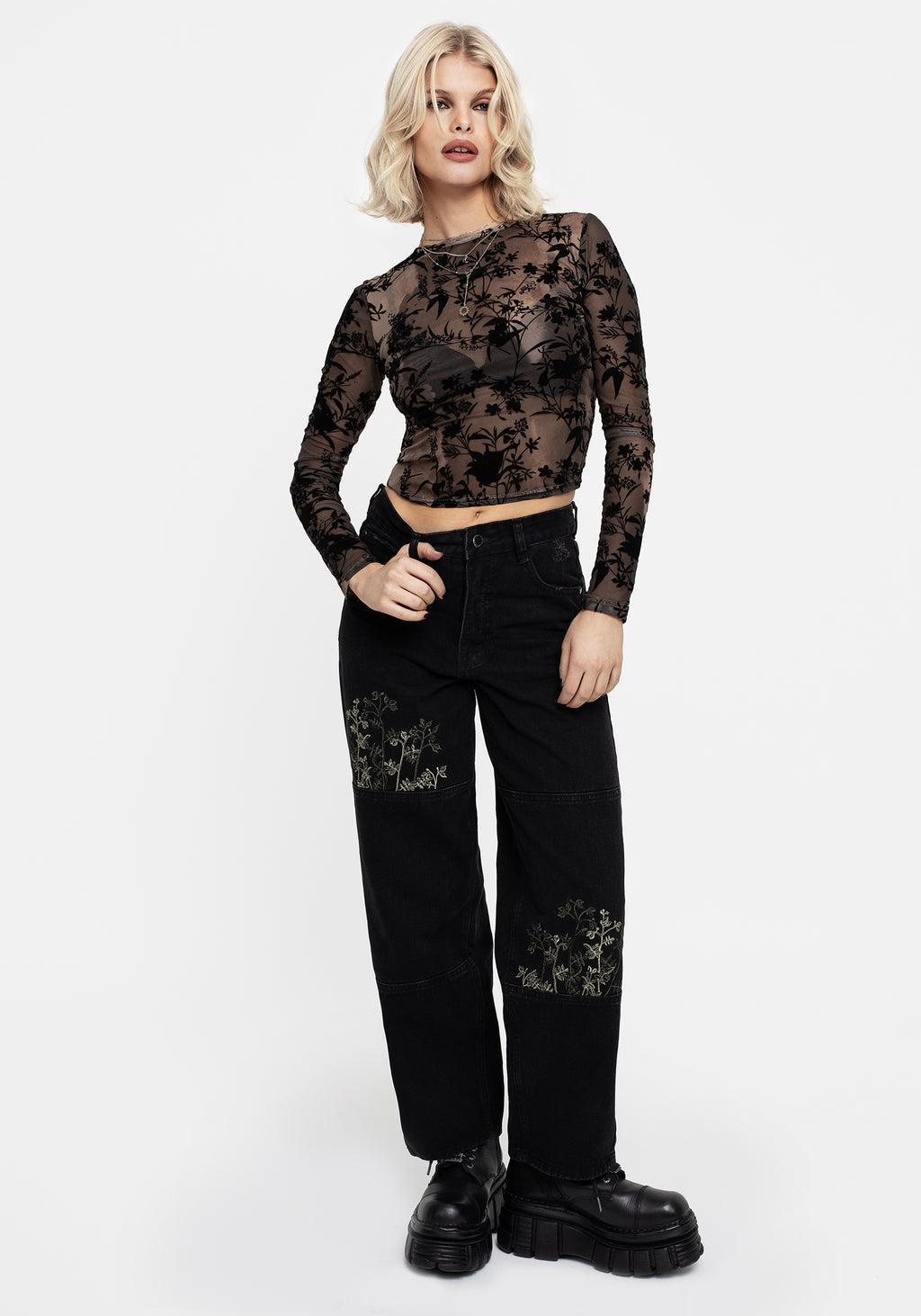 Nyctanthes Flocked Floral Mesh Top Product Image