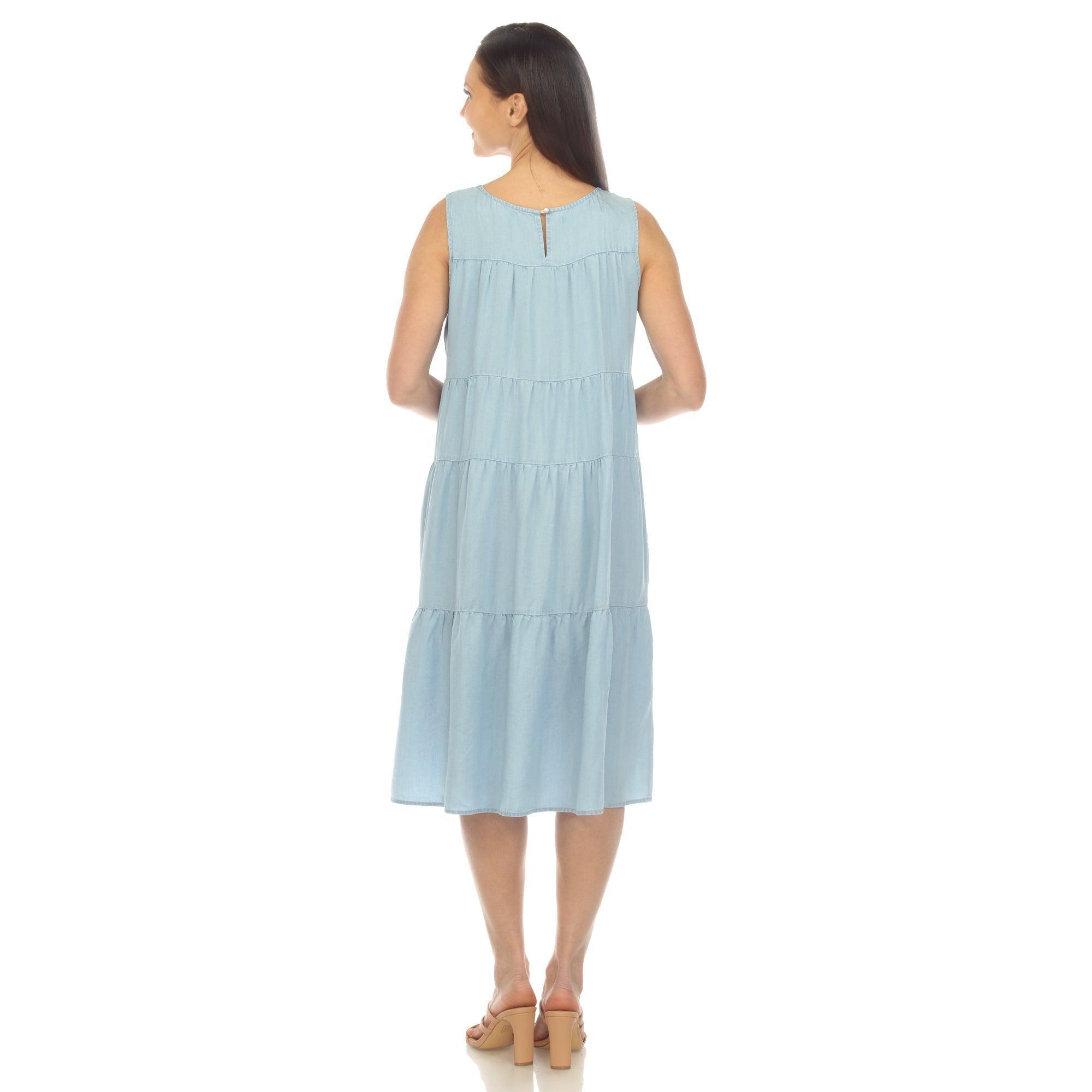 Women's Sleeveless Tiered Chambray Midi Dress Female Product Image