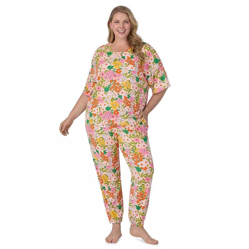 Plus Size Cuddl Duds Pajama Cozy Bell Sleeve Top & Pajama Jogger Pants Set, Womens Ivory Candy Jar Product Image