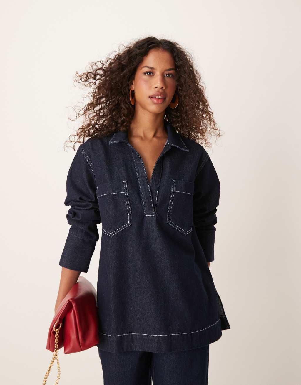 ASOS DESIGN denim rugby shirt in indigo product image