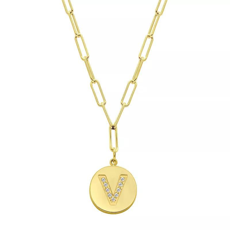 Adornia Gold Tone Adjustable Cubic Zirconia Initial Disc Pendant Paperclip Necklace, Womens V Product Image