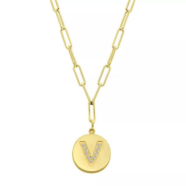 Adornia Gold Tone Adjustable Cubic Zirconia Initial Disc Pendant Paperclip Necklace, Womens V Product Image