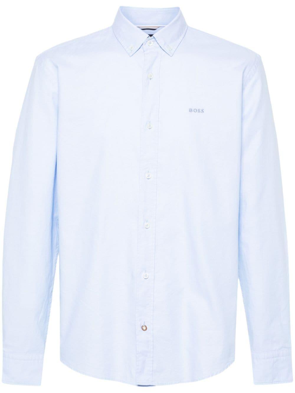 Logo-embroidered Cotton Shirt In Blue Product Image