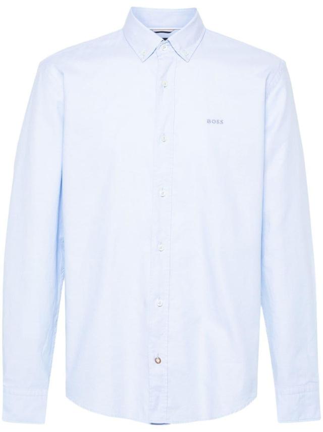 Logo-embroidered Cotton Shirt In Blue Product Image