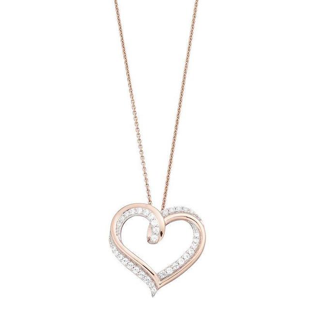 Two Tone Sterling Silver 1/2 Carat T.W. Diamond Heart Pendant Necklace, Womens Product Image