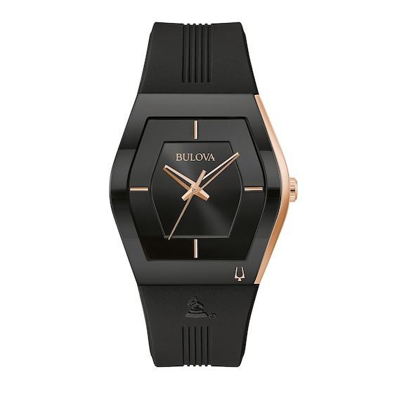 Men's Special Edition Bulova Modern Latin GrammyÂ® Gemini Two-Tone Strap Watch with Tonneau Black Dial (Model: 97A163) Product Image