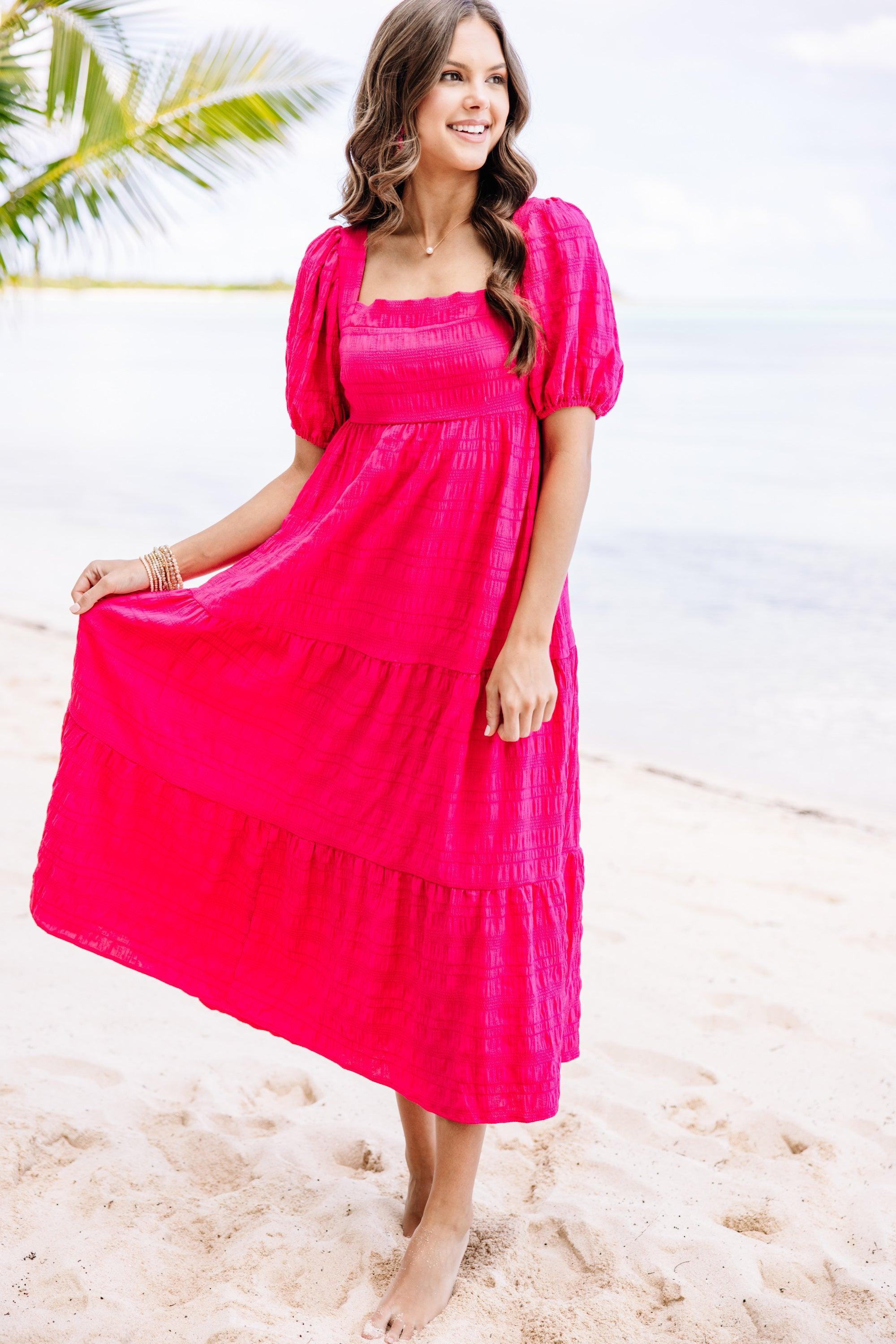 Think About It Fuchsia Pink Midi Dress Female Product Image