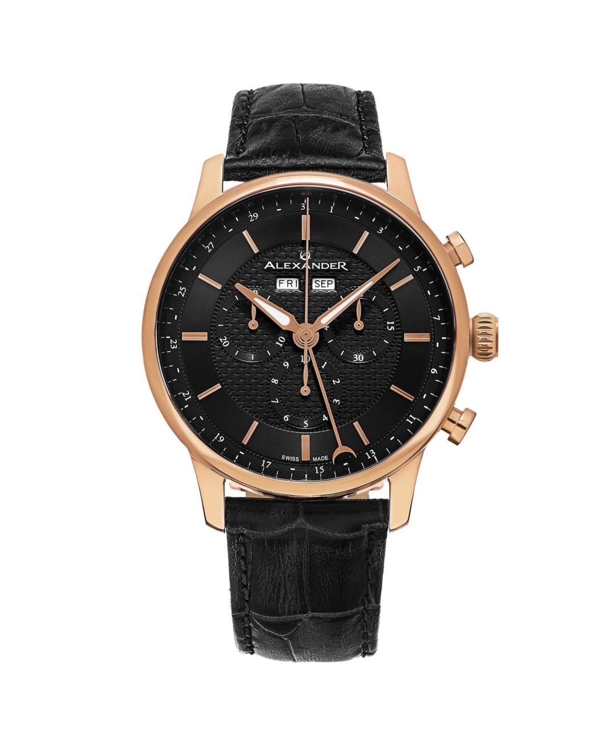 Alexander Mens Chieftain Black Leather , Two-Tone Rose Dial , 42mm Round Watch Product Image