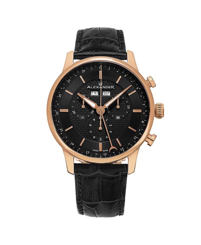 Alexander Mens Chieftain Black Leather , Two-Tone Rose Dial , 42mm Round Watch Product Image