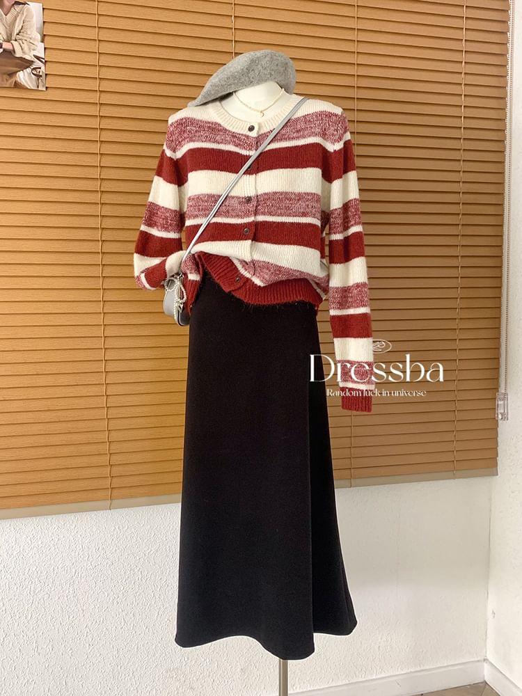 Round Neck Striped Cardigan Product Image