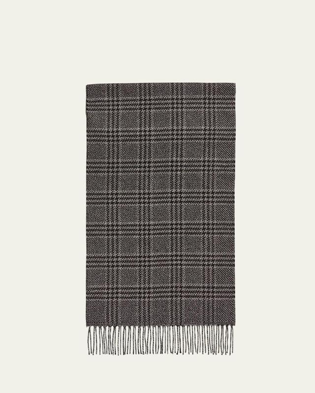 Mens Houndstooth Plaid Silk Cashmere Scarf Product Image