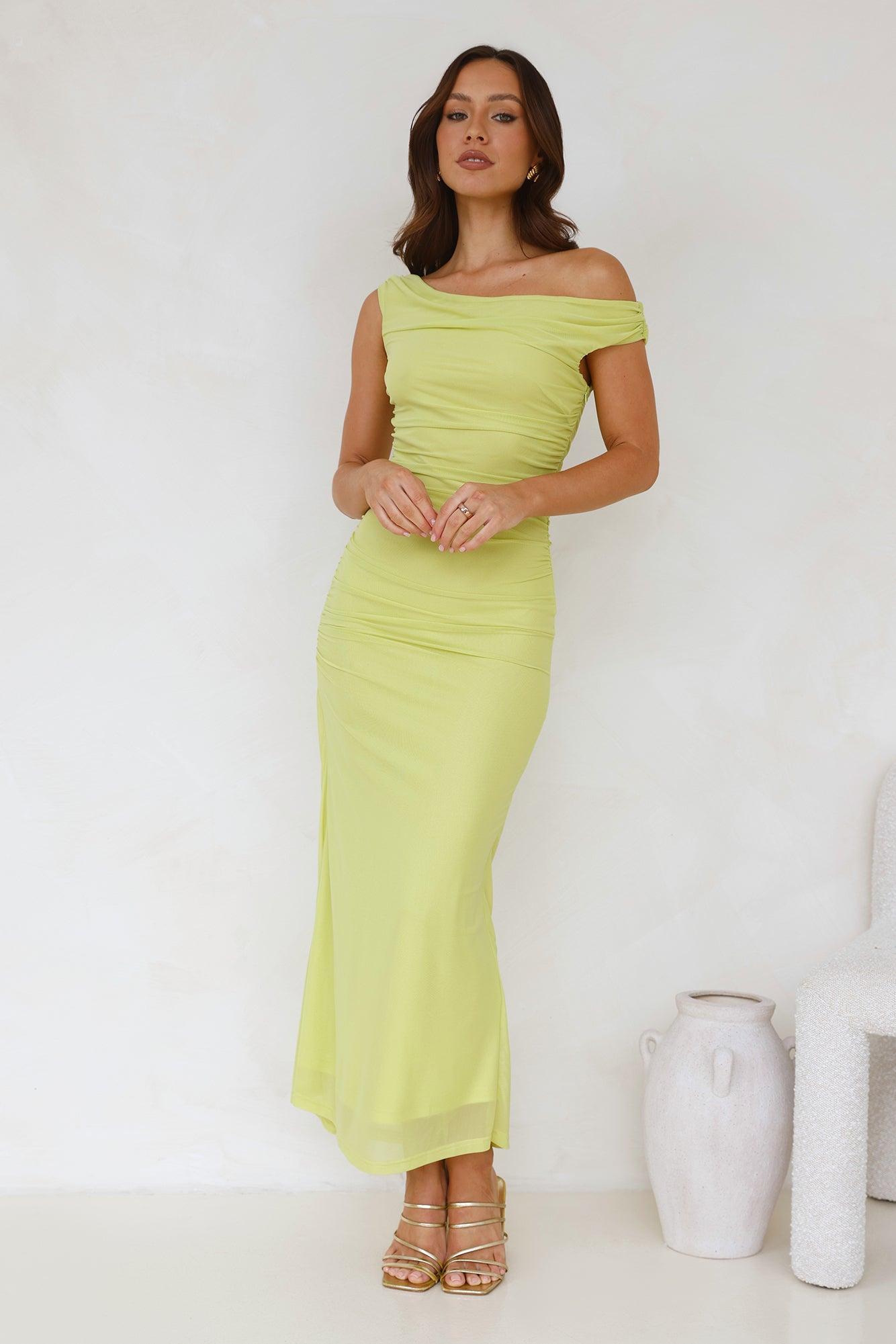 Old Love Off Shoulder Maxi Dress Lime Product Image