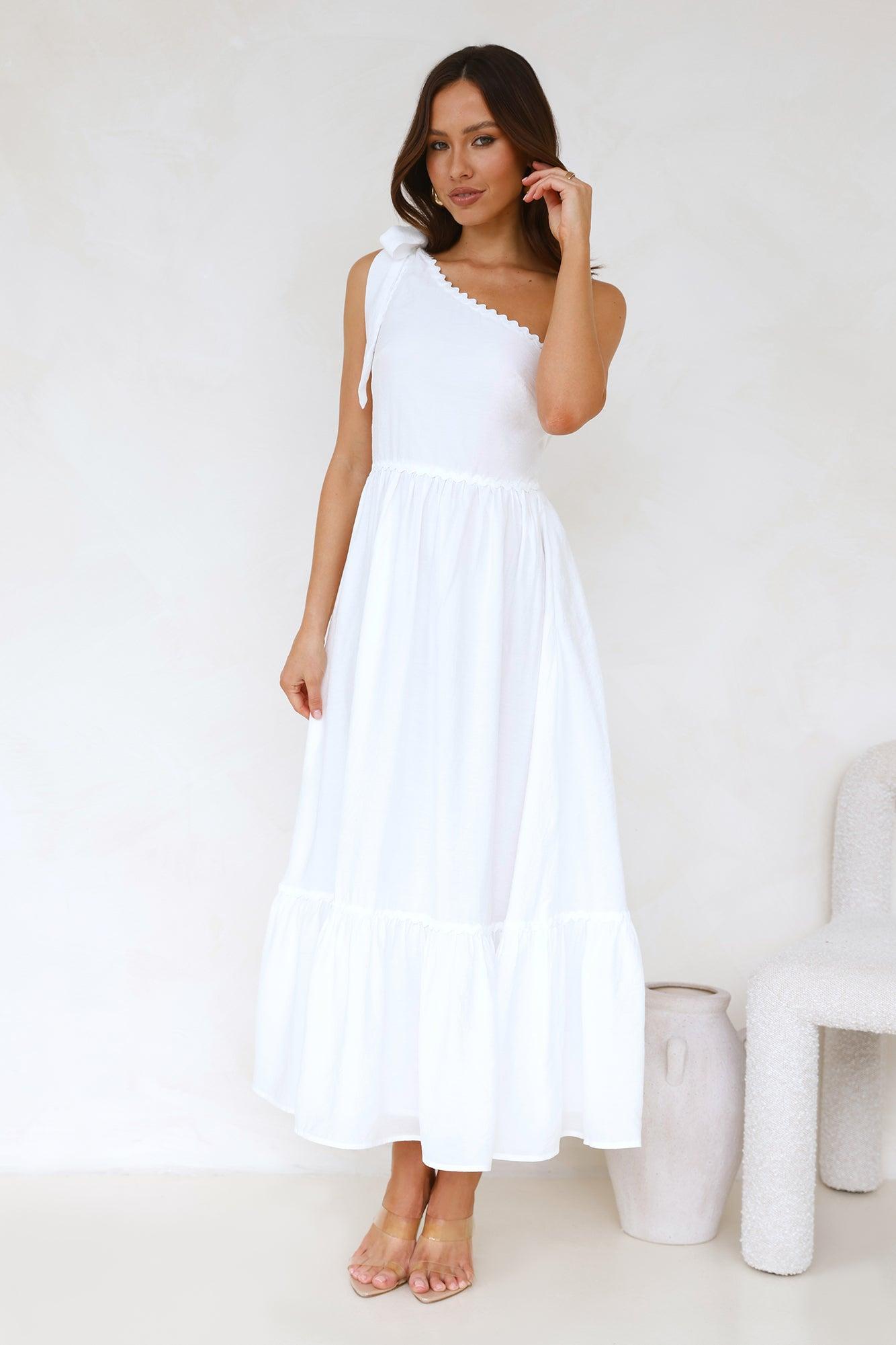 Calm Silence One Shoulder Maxi Dress White Product Image