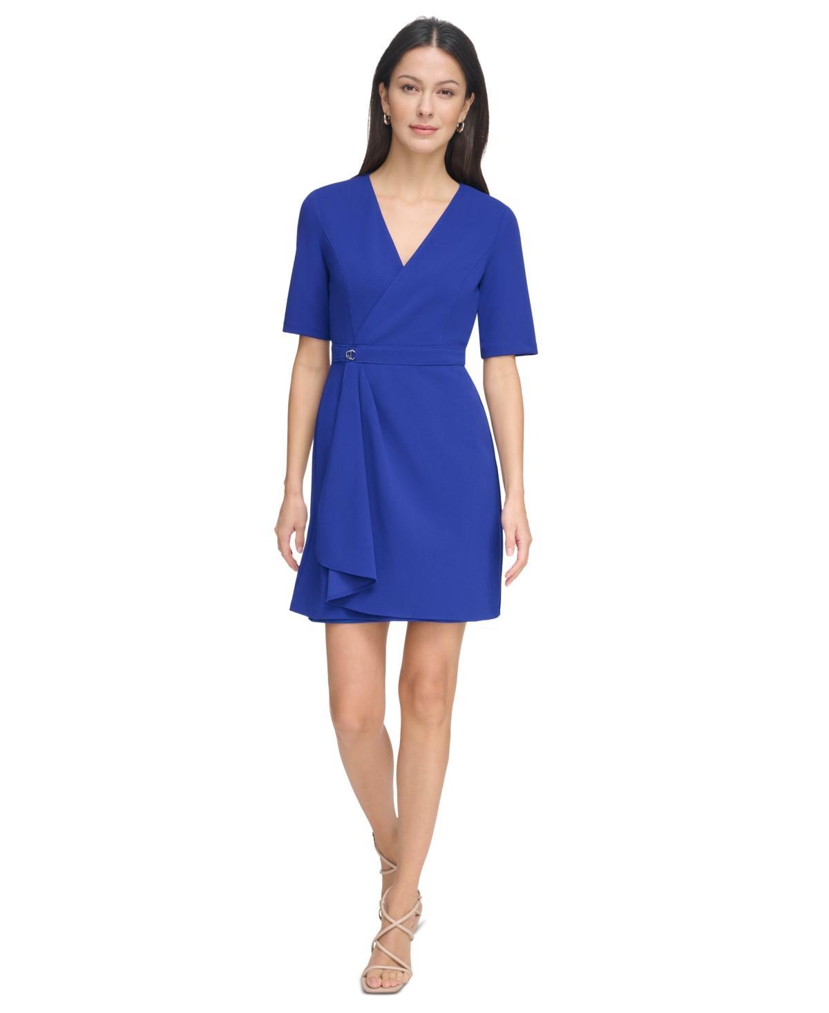 Dkny Womens Short-Sleeve Faux-Wrap Sheath Dress Product Image