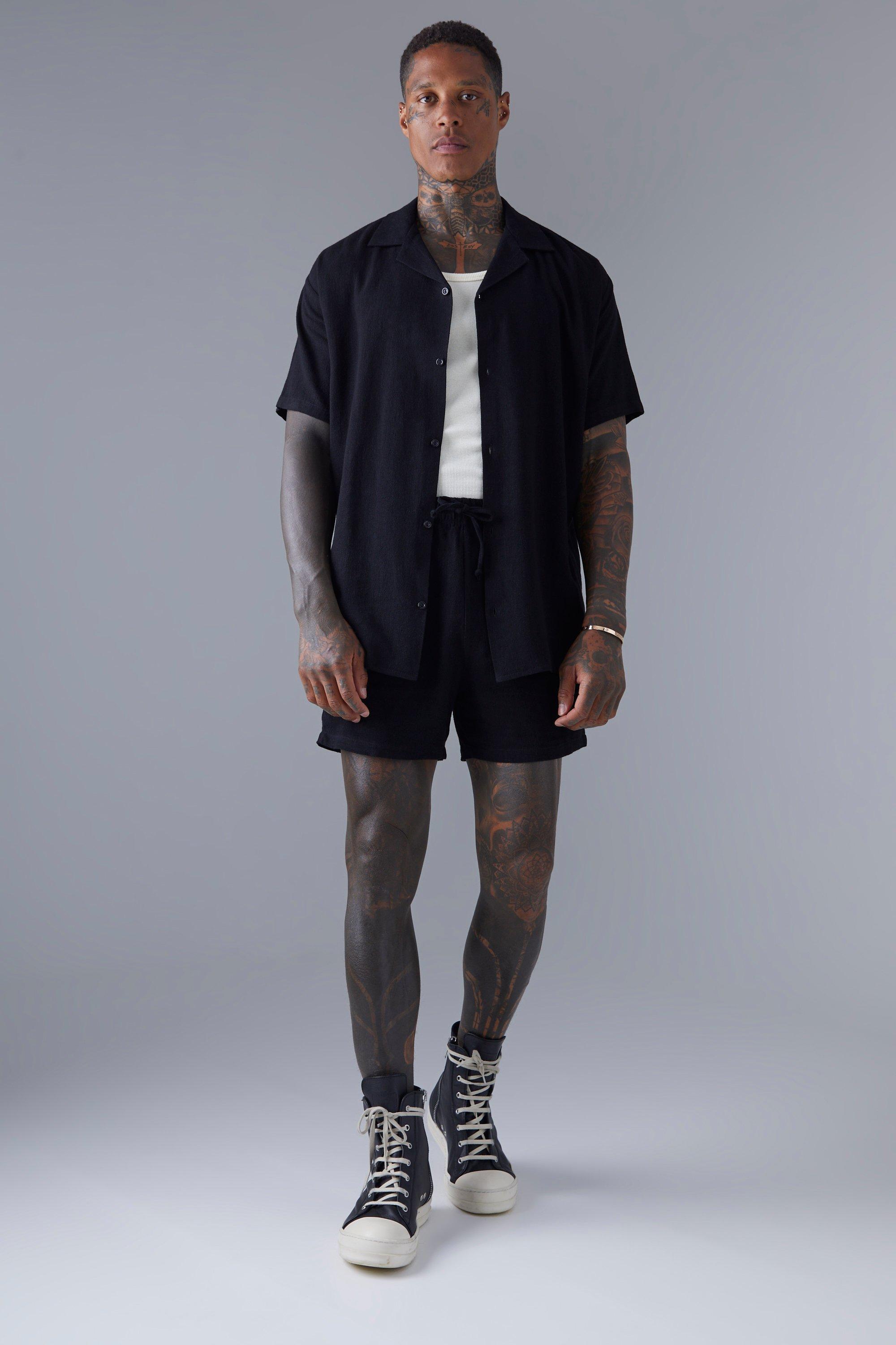 Oversized Linen Shirt And Relaxed Short Set | boohooMAN USA Product Image