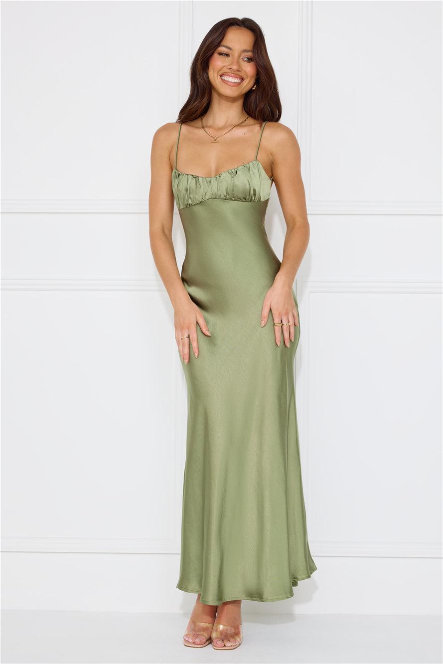 Silk Shimmers Satin Maxi Dress Olive Product Image