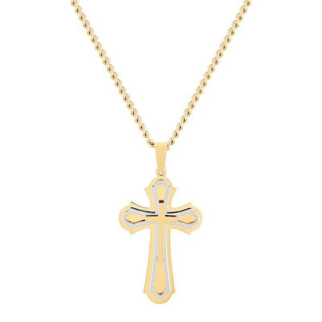 Steel Nation Mens Gold Tone Ion-Plated Ornate Cross Pendant Necklace Yellow Product Image