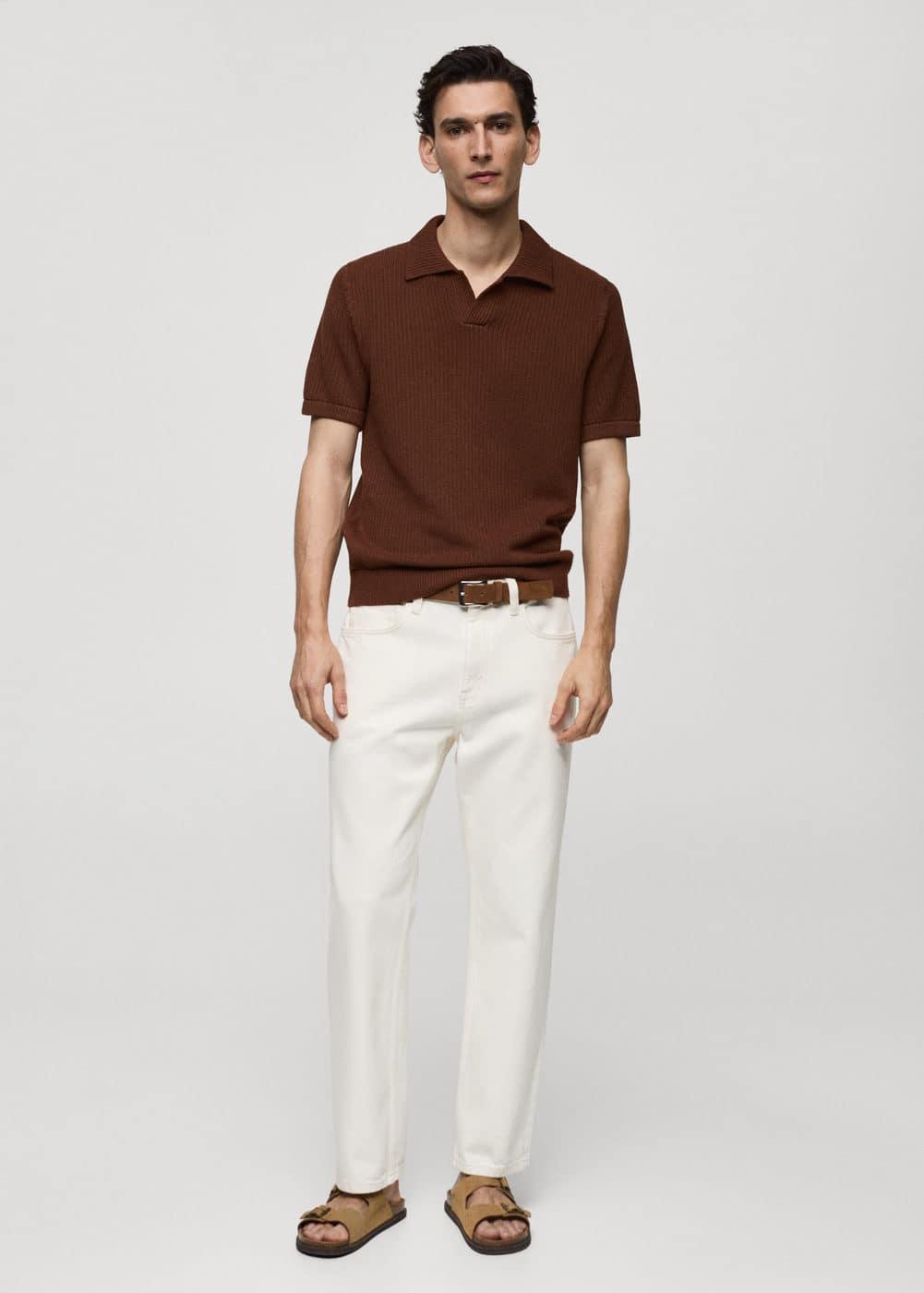 Mango Mens Ribbed Knit Polo Shirt Product Image