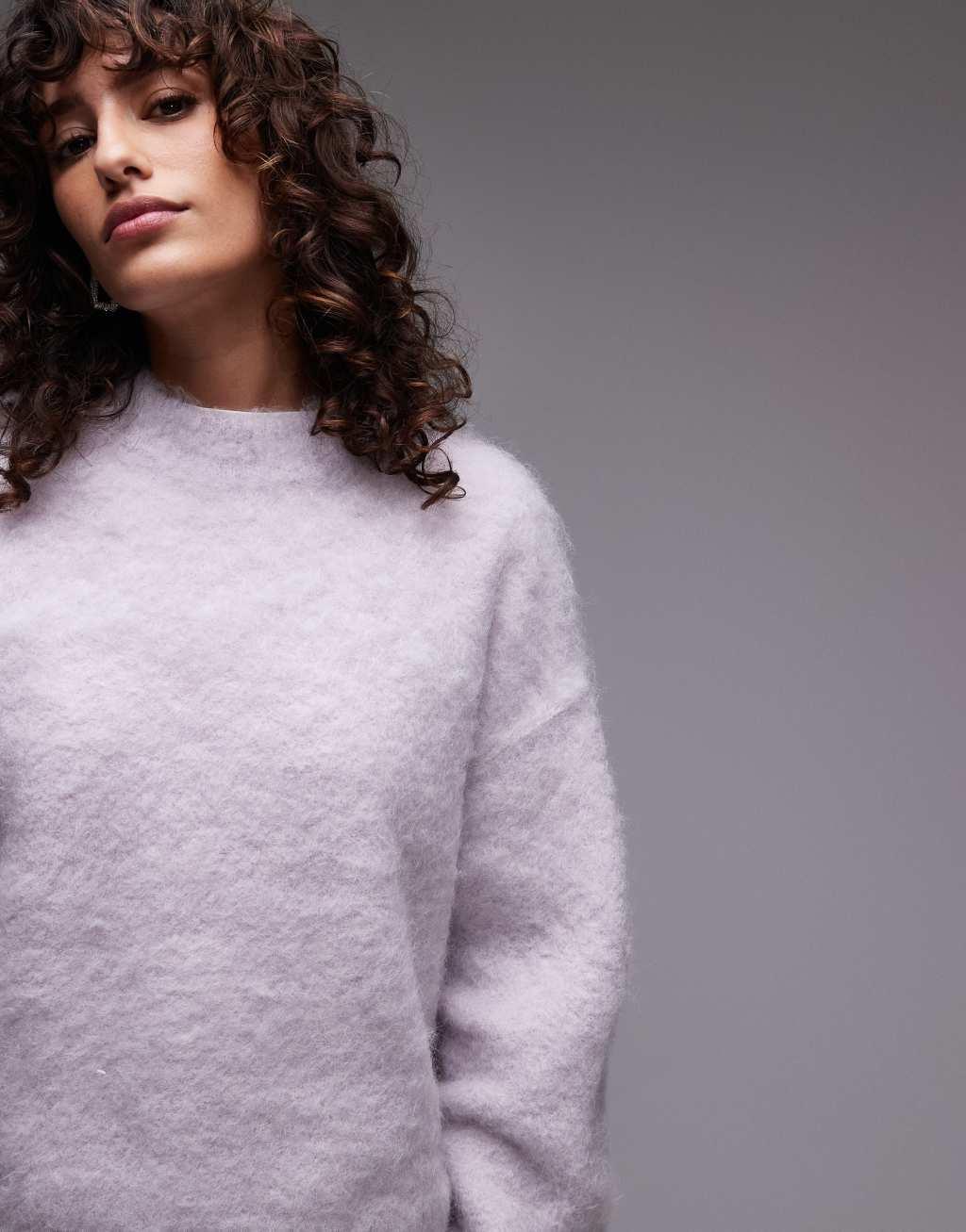 Topshop fluffy knit relaxed sweater in lilac Product Image