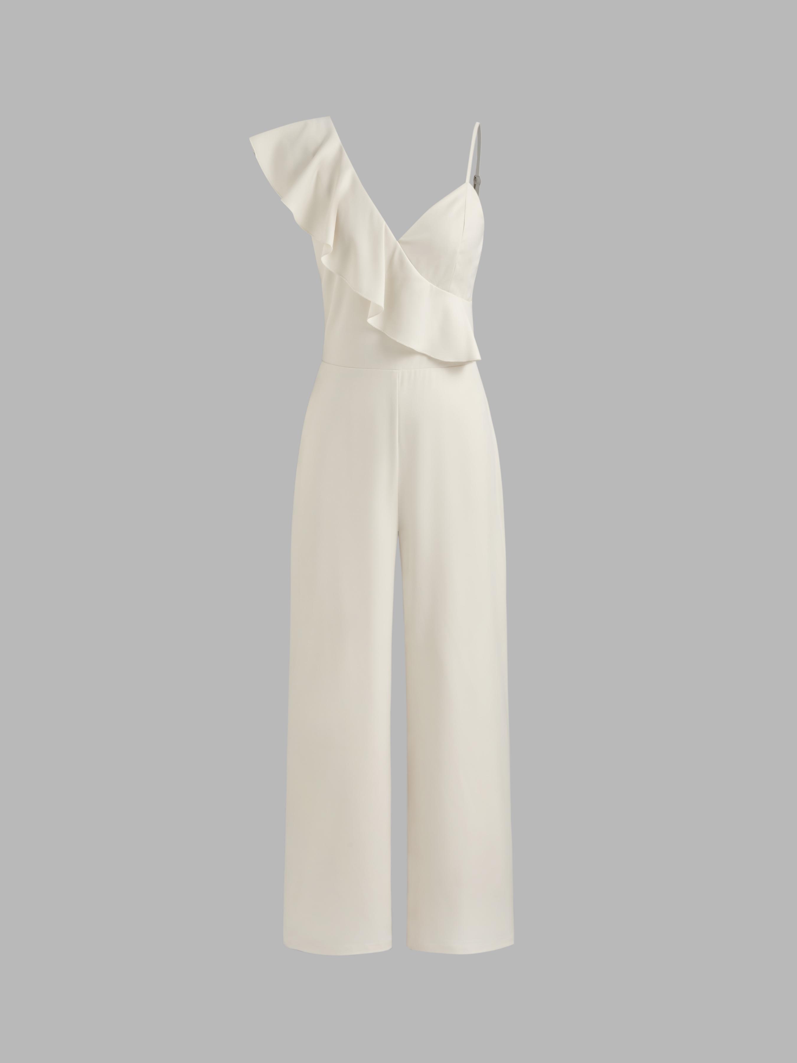 Solid Asymmetrical Ruffle Hem Jumpsuit Product Image