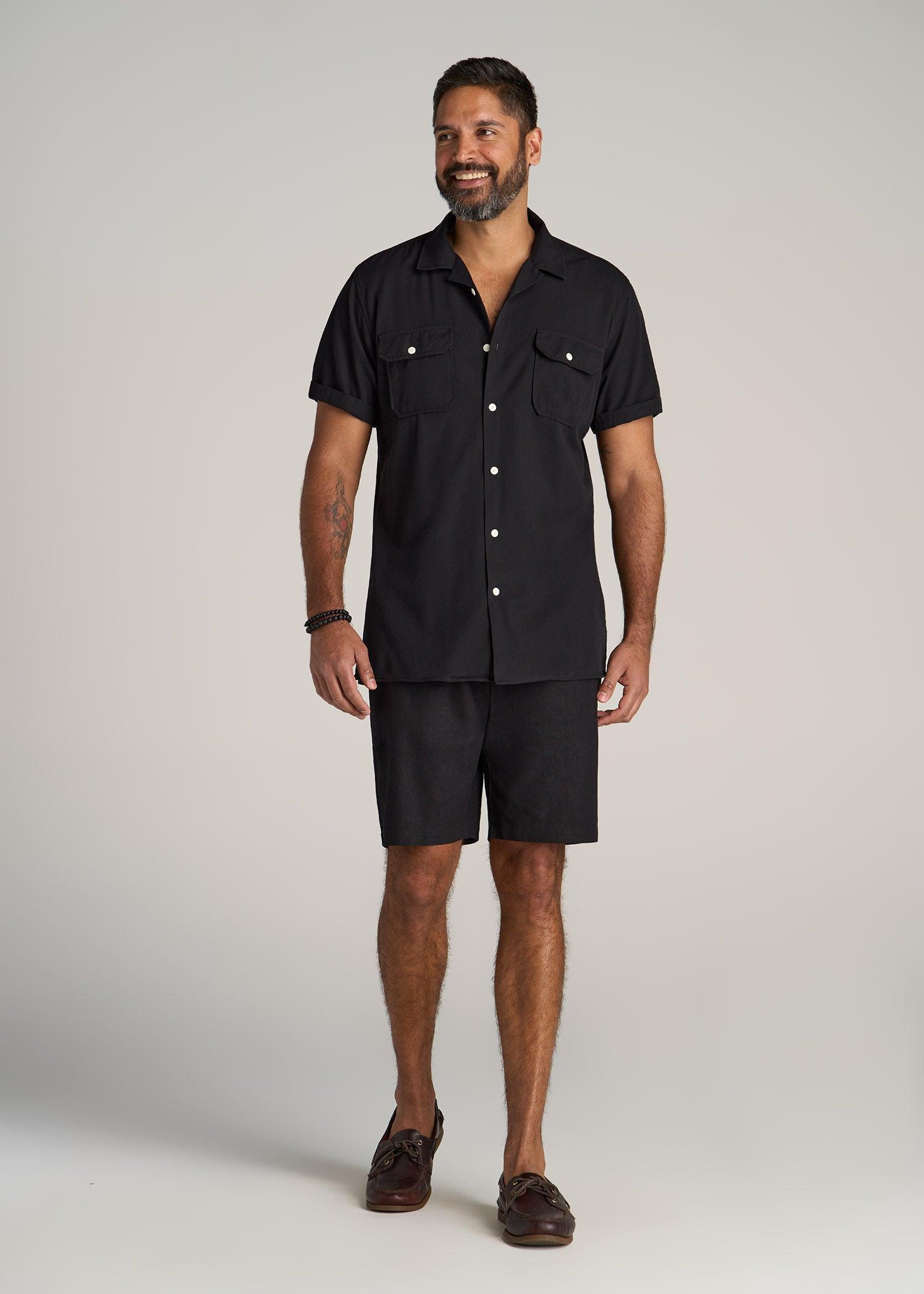 Linen Shorts For Tall Men in Black Male Product Image