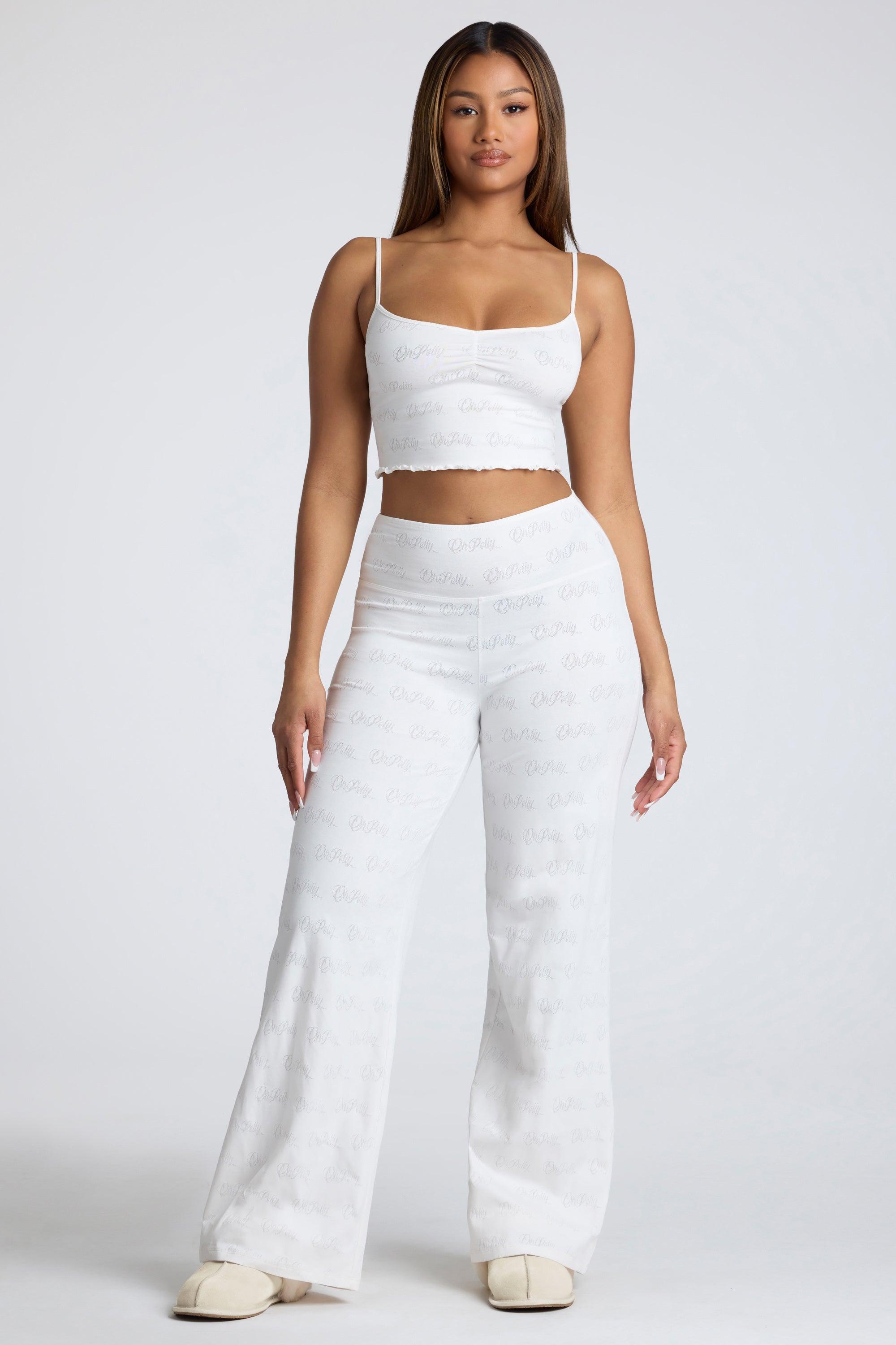 Strappy Ruched Pointelle Crop Top in White Product Image