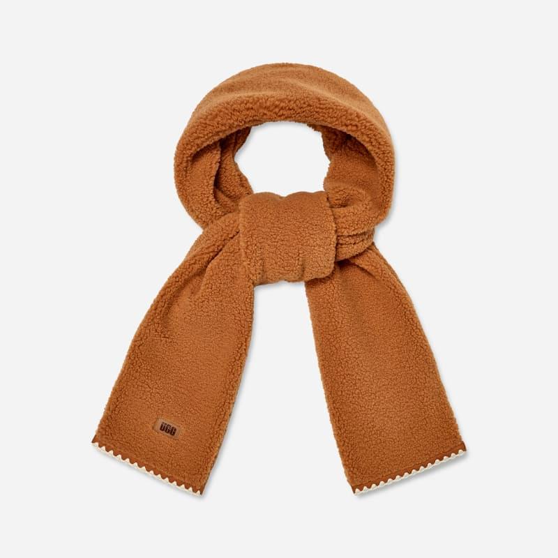 UGG Womens UGGfluff Scalloped Scarf Fleece Scarves in Chestnut Product Image