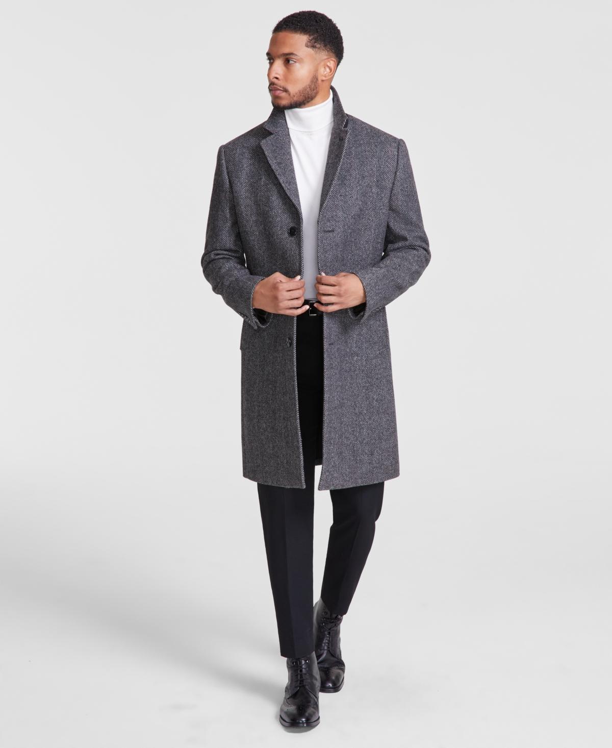 Michael Kors Mens Classic-Fit Wool Blend Herringbone Overcoat Product Image