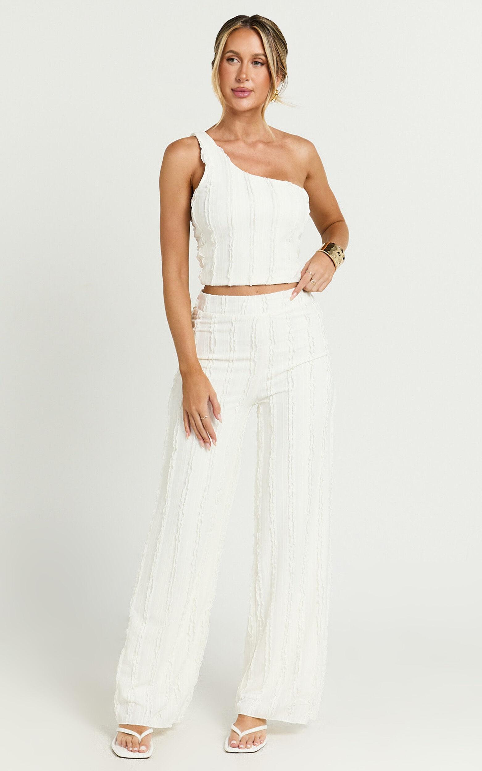 Almarie Top - One Shoulder Textured Crop Top in Off White Product Image