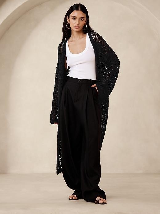 Cotton-Blend Open-Stitch Duster Cardigan Product Image