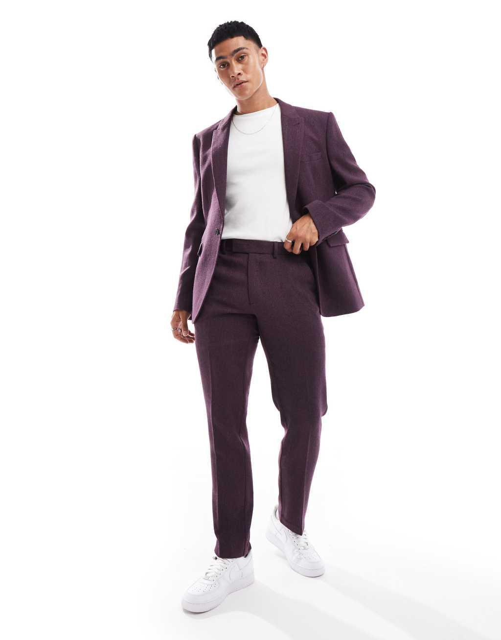 ASOS DESIGN wedding slim suit pants in wool herringbone product image