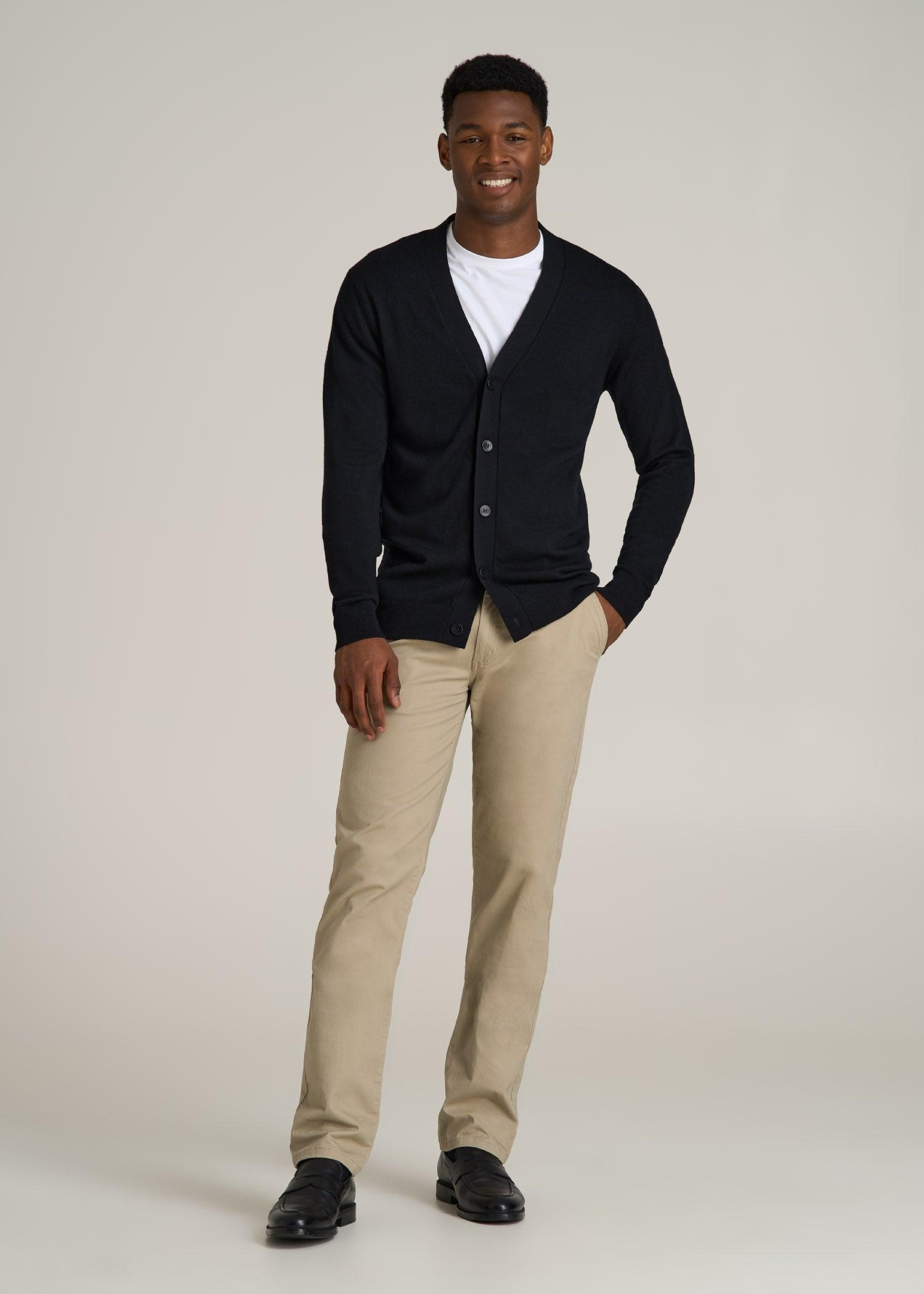 Merino Wool Cardigan Sweater for Tall Men in Black Male Product Image