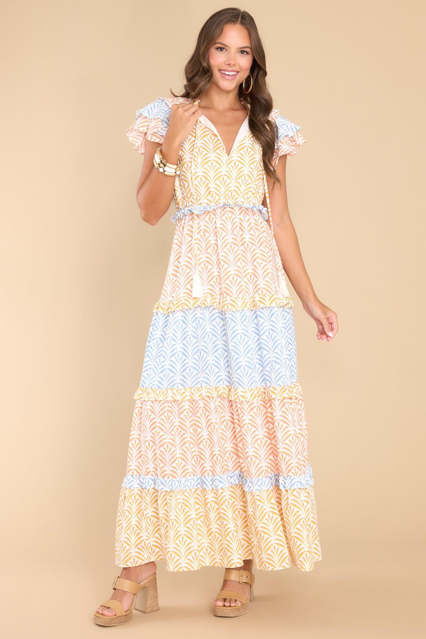 Aura If You Dare Sunflower Yellow Multi Print Maxi Dress Product Image