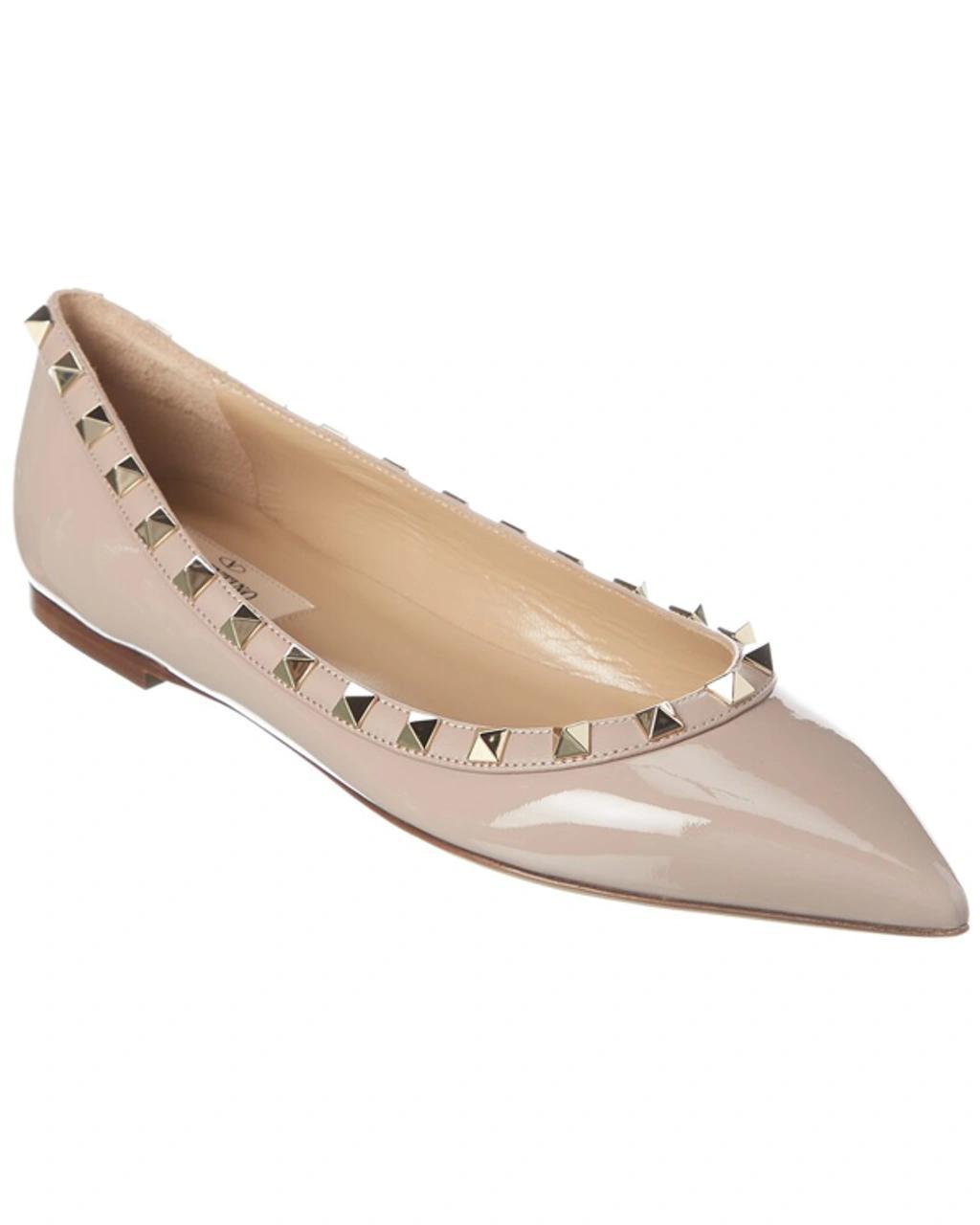 Rockstud Leather Flat In Pink Product Image