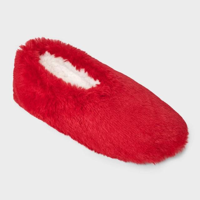 Womens Faux Fur Cozy Pull-On Slipper Socks with Grippers - Auden Red M/L Product Image