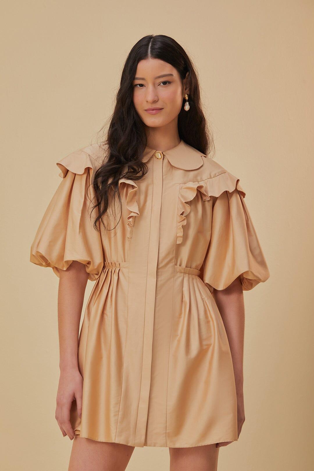 Beige Short Sleeve Mini Dress, BEIGE / XXS product image