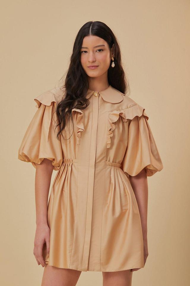 Beige Short Sleeve Mini Dress, BEIGE / XXS Product Image