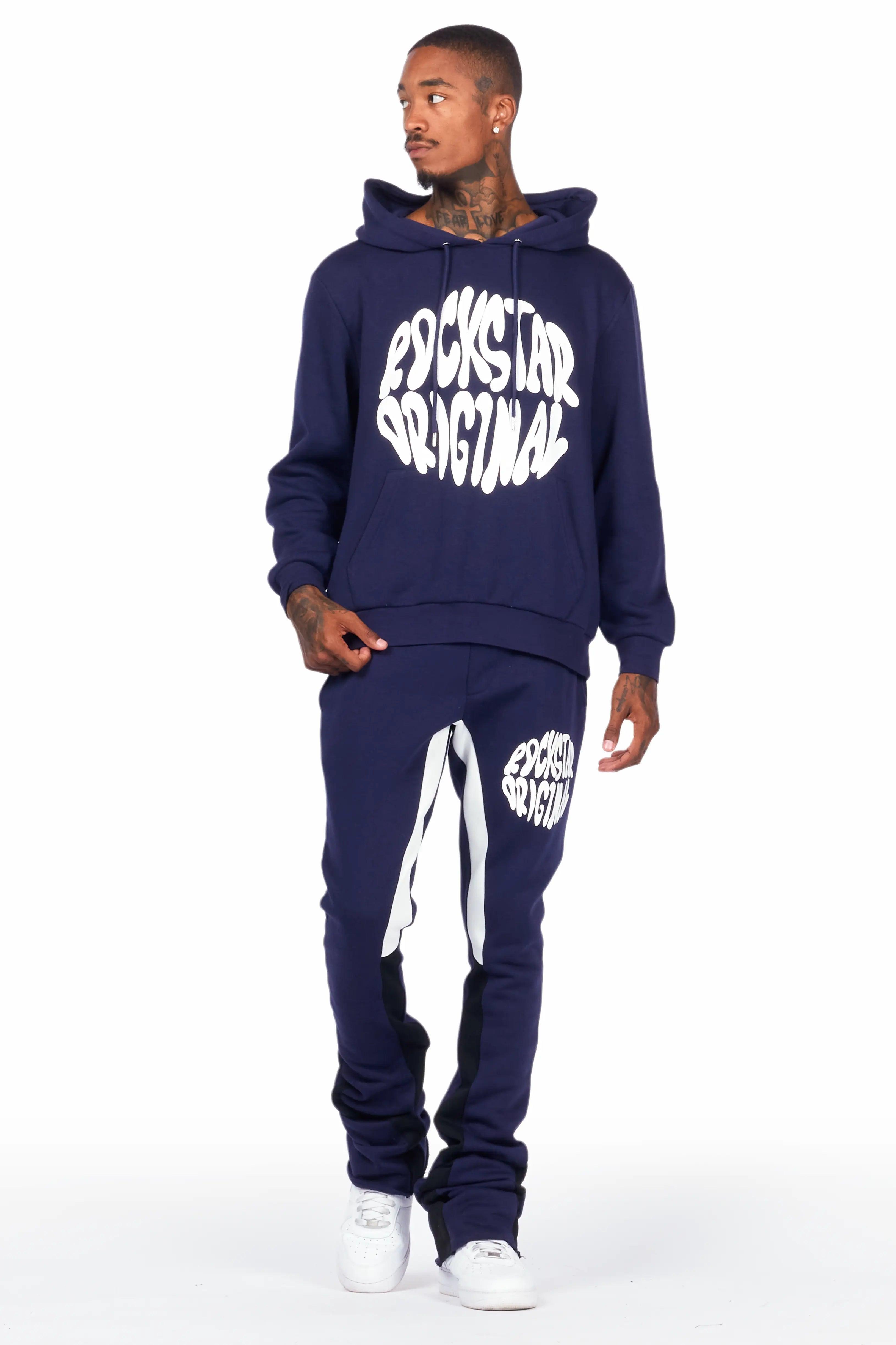 Sky Navy Graphic Hoodie/Super Stacked Pant Set Male Product Image