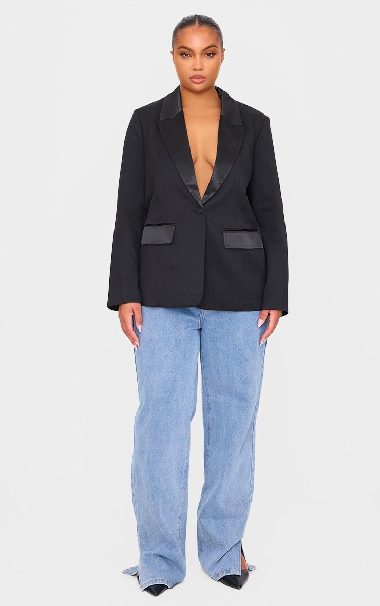 Plus Black Tuxedo Oversized Blazer Product Image