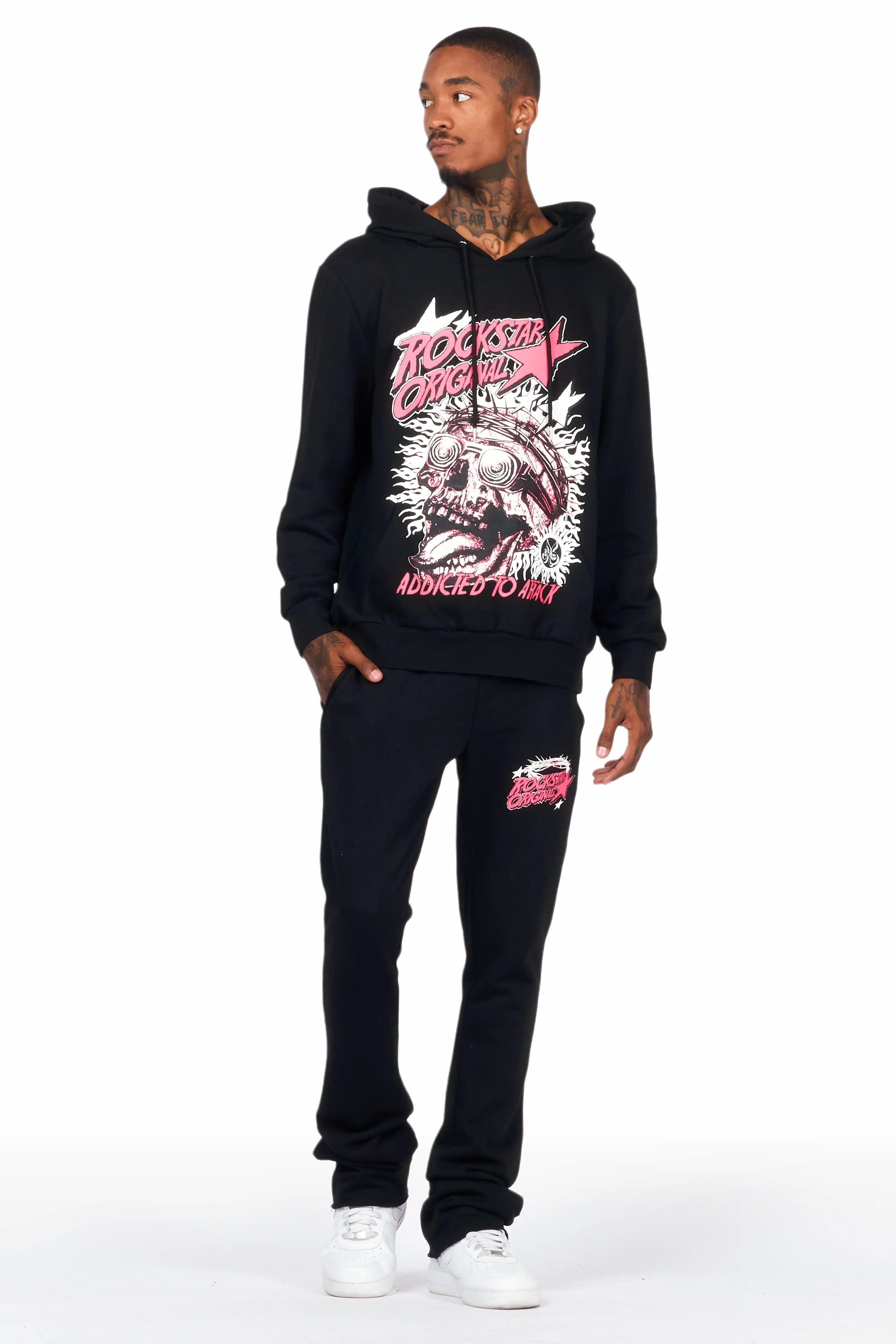 Austell Black Hoodie/Stacked Flare Pant Track Set Male Product Image