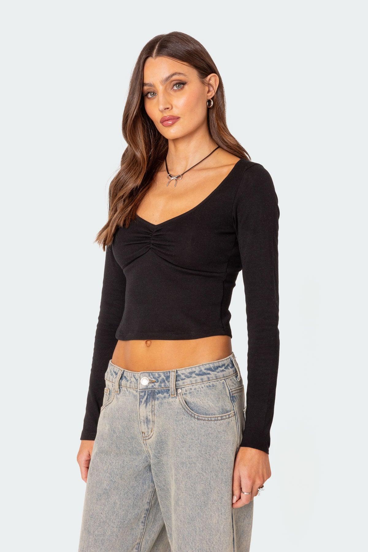 Nat Ruched V Neck Top Product Image