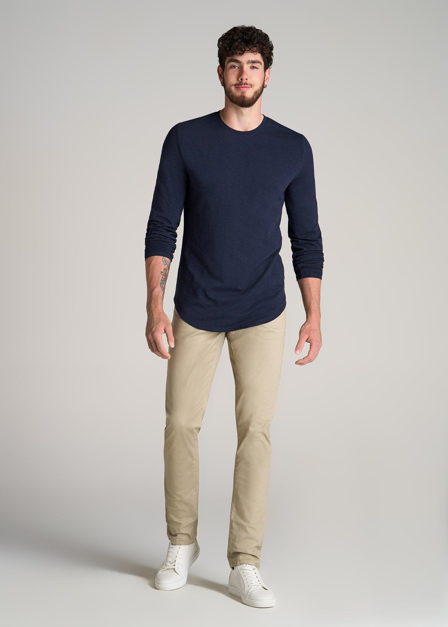 Slub Long Sleeve Scoop Tall Men's Tee in Evening Blue Product Image