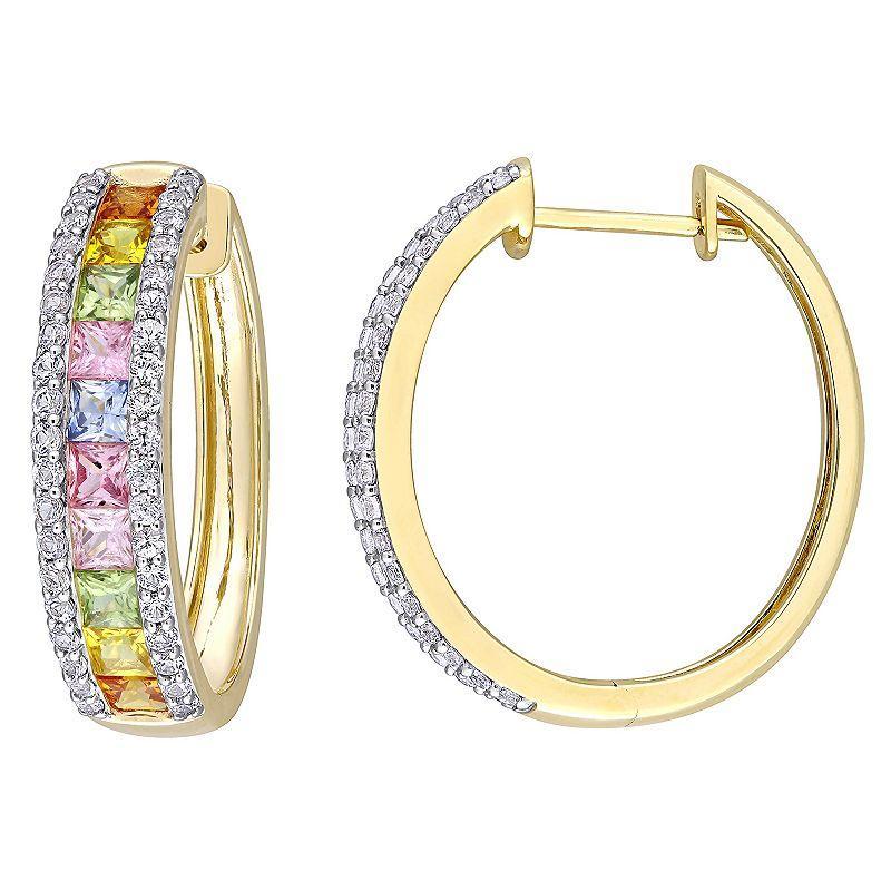 Stella Grace 14k Gold Multicolor Sapphire Hoop Earrings, Womens Product Image