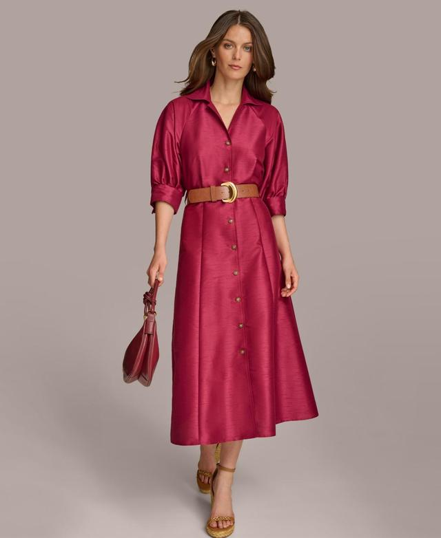 Donna Karan Womens Elbow-Sleeve Belted Shirtdress Product Image