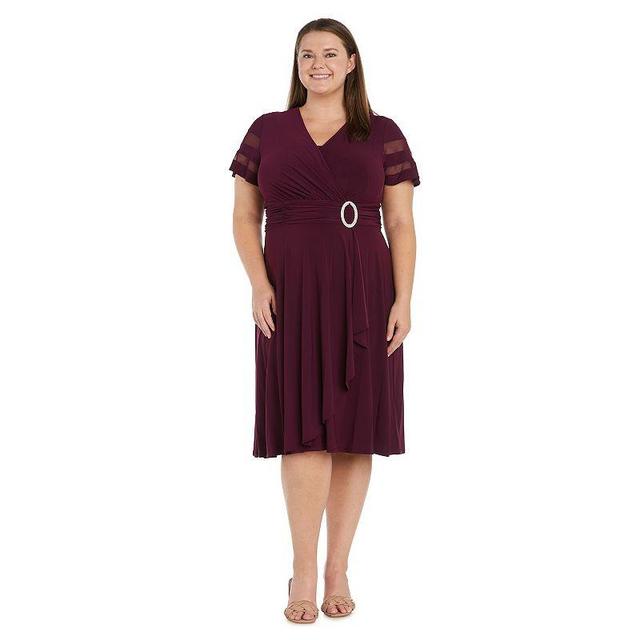 Plus Size R&M Richards Rhinestone Buckled Cascade Wrap Midi Dress, Womens Med Purple Product Image