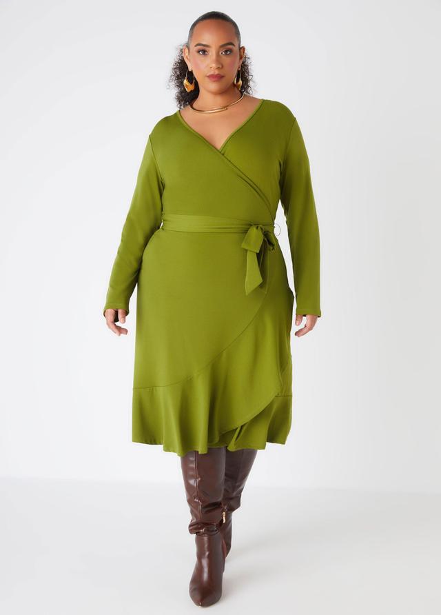 Plus Size Flounced Faux Wrap Dress Ashley Stewart Product Image