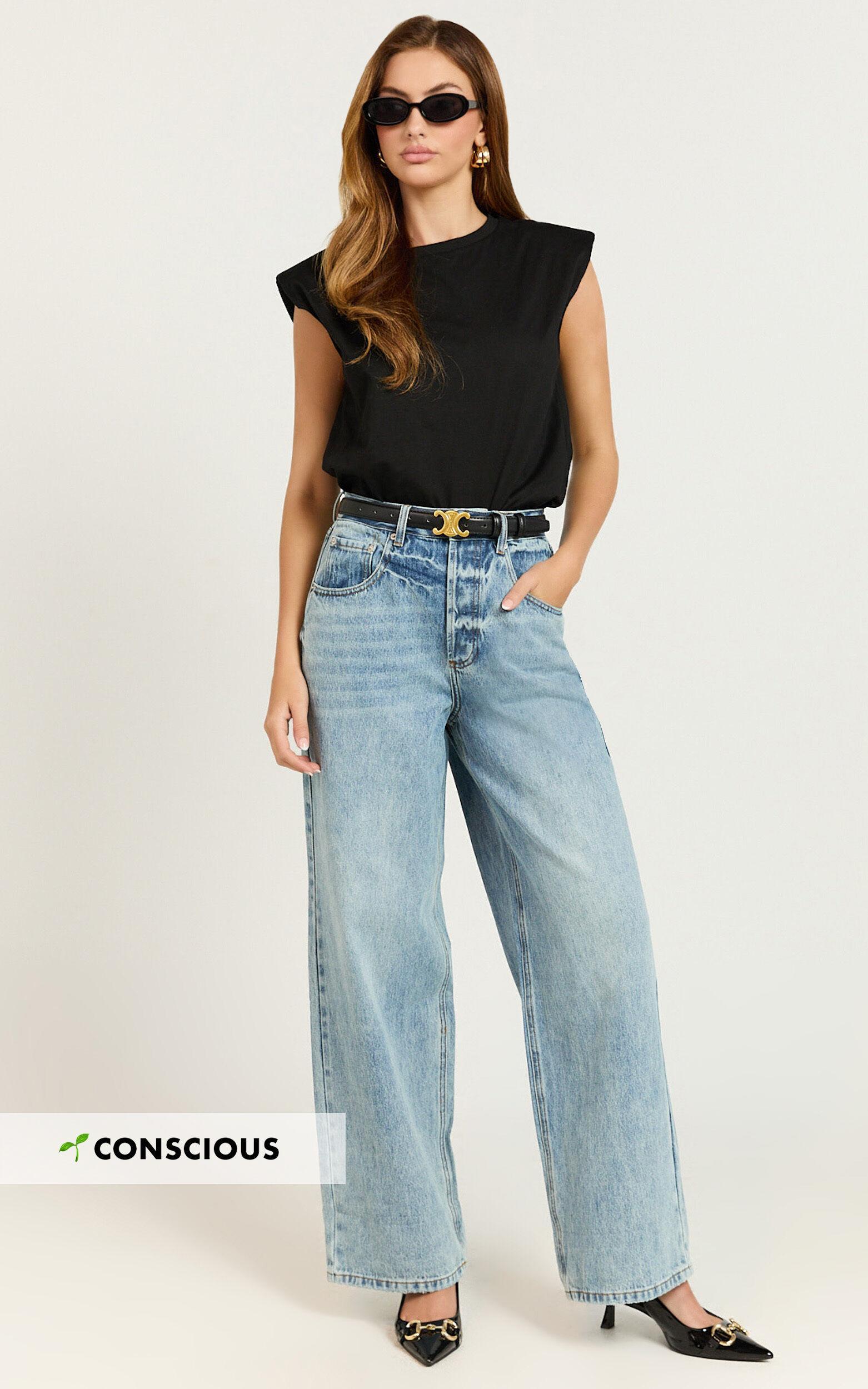 Amalie The Label - Herrera Low Rise Wide Leg Denim Jeans in Mid Blue Wash product image