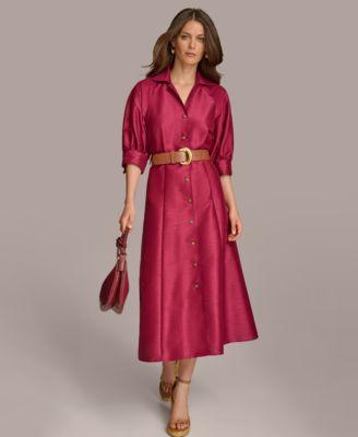 Donna Karan Womens Elbow-Sleeve Belted Shirtdress Product Image