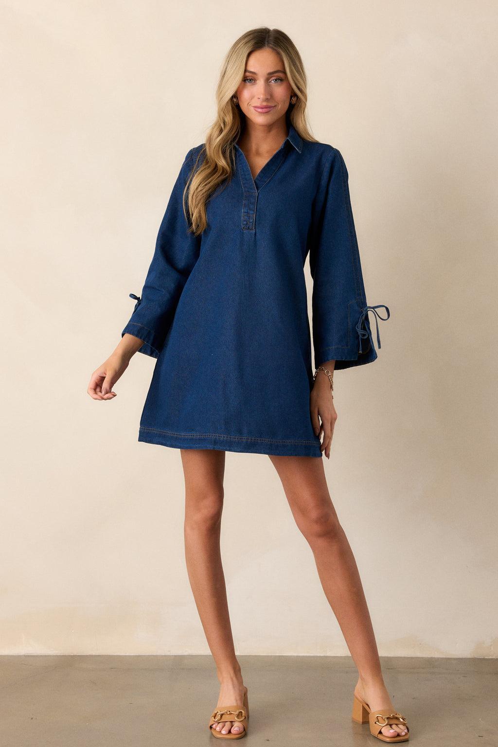 Open Horizons Dark Wash Denim Mini Dress Product Image